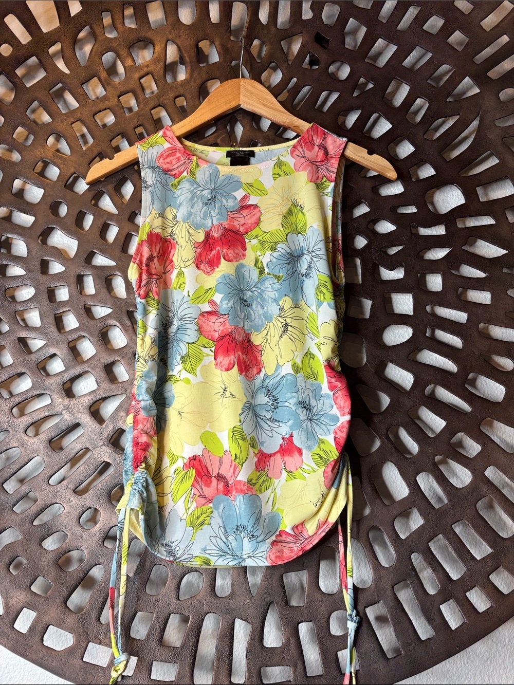 🌸Floral Sleeveless Blouse Womens XS Petite Ann Taylor Factory Ruched  Top🌸